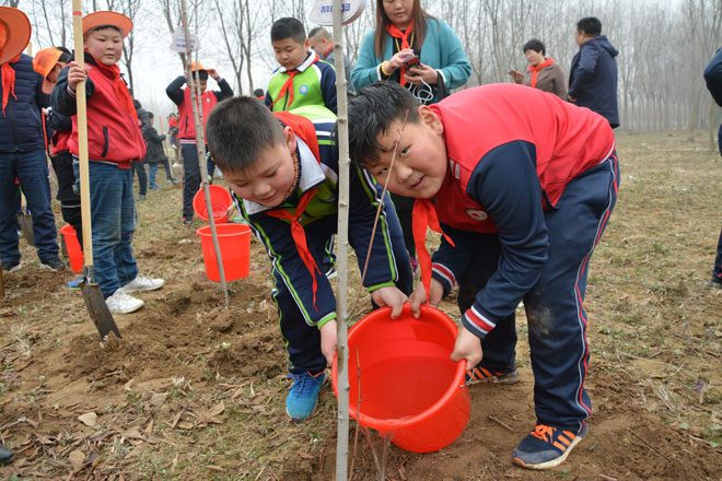 "青出于兰 植树育人" 临沂北园路涑河小学植树节活动